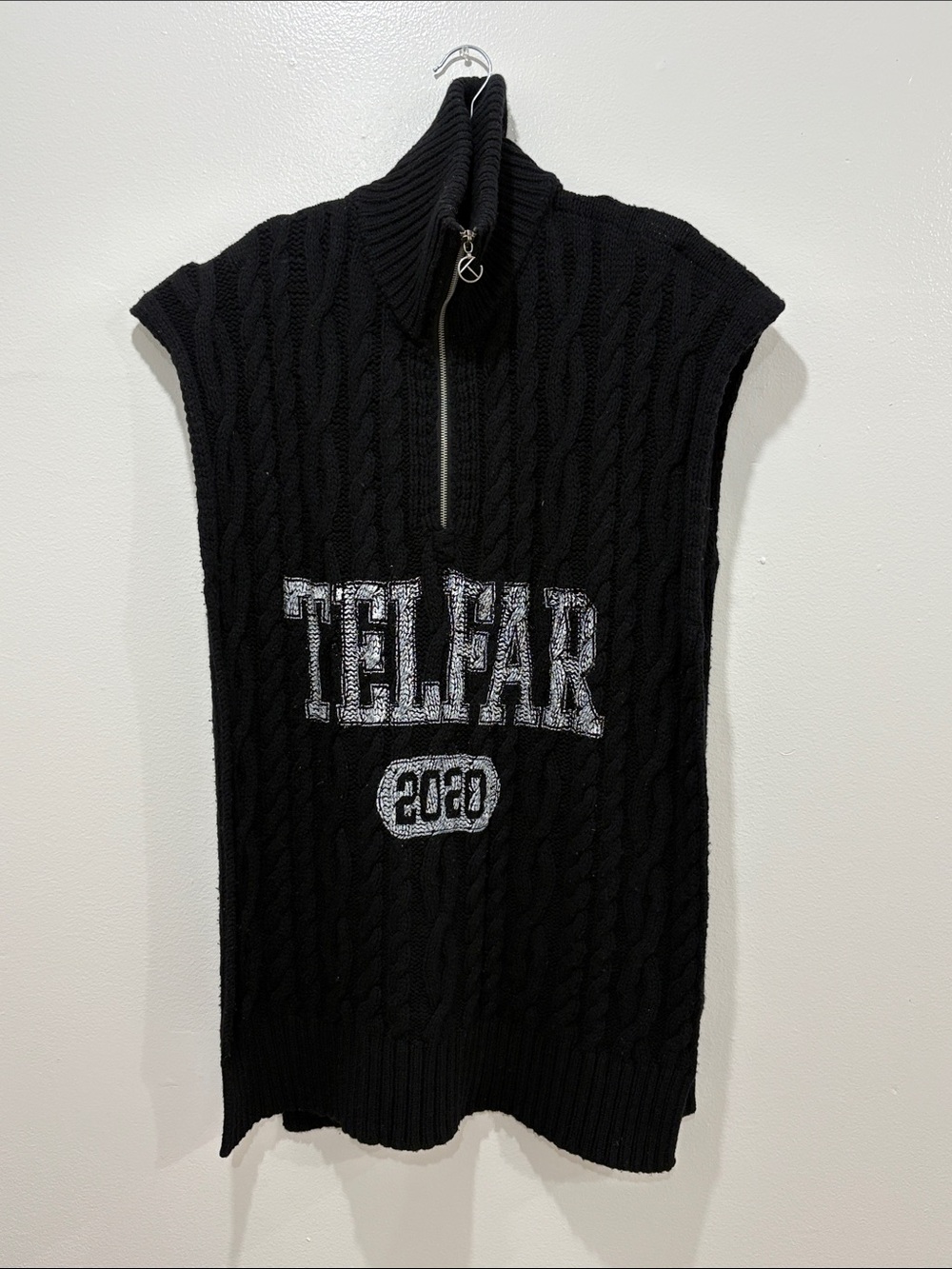 Telfar SS20 Cable-knit Sideless Zip Up Turtleneck Sweater Black